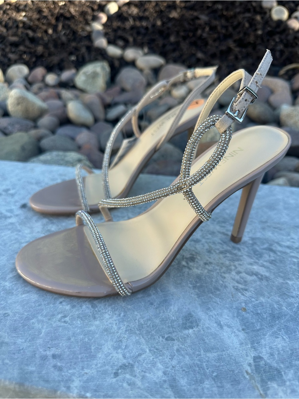 Nine West Blush Patent Slingback Heels with Crystal Straps